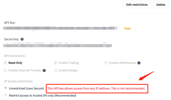 Binance API Settings 